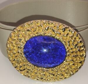 Mimi di N 1983 Signed Vintage Gray Leather Belt Blue Cabochon Gold Tone 32" Rare